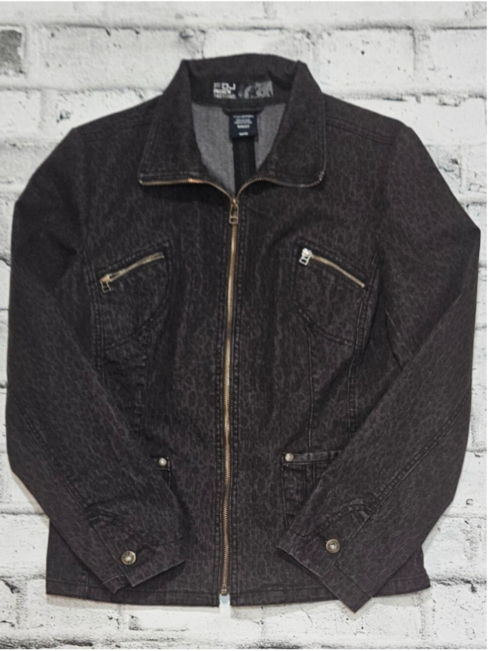 FDJ French Dressing Animal Print Denim Zip Jacket Women's Medium Brown Stretch